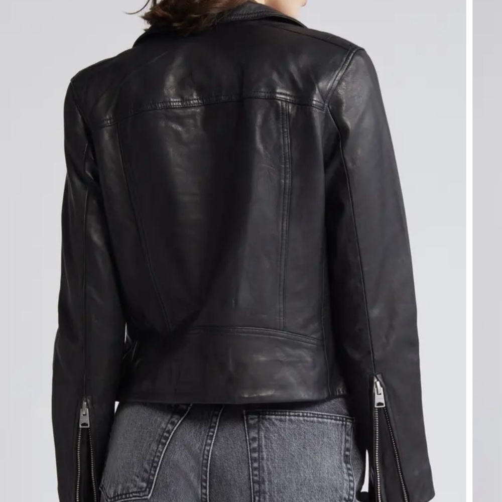 All Saints Black Leather Moto Jacket Asymmetrical Zipper - Picture 2 of 7